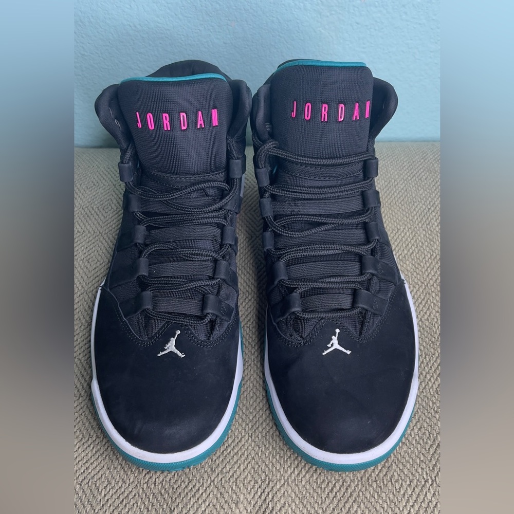 Jordan Athletic Shoes Black with Pink and Teal Accents